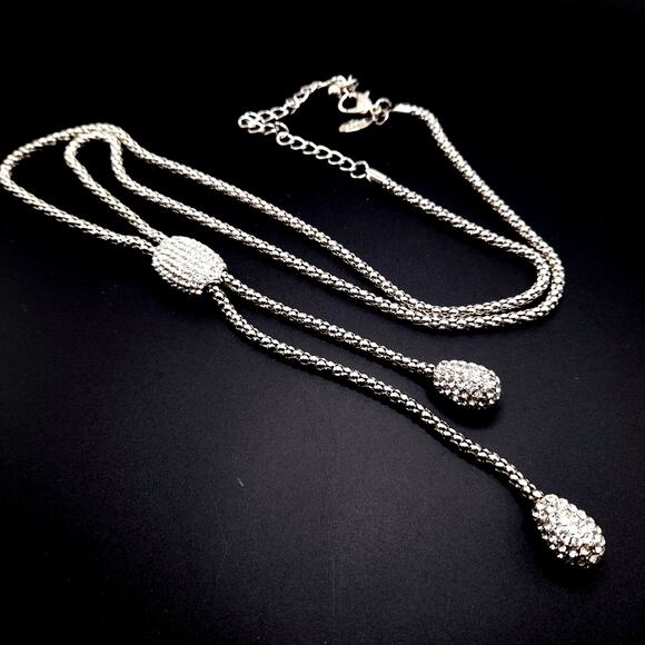 Chico's Rhinestone Lariat Necklace, Clear Pave Rhinestones, 36" - Picture 8 of 10